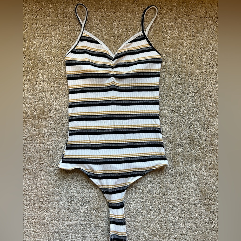 Ribbed and Striped Cami Bodysuit